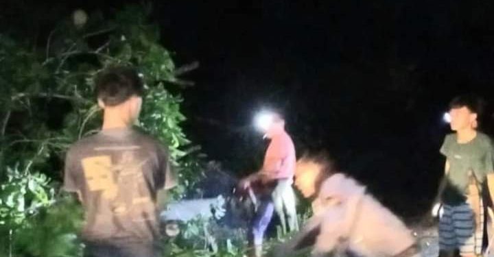 Satpolairud Polres Tanggamus Bersama Warga Berjibaku Bersihkan Pohon Tumbang di Sukabanjar Kota Agung Timur