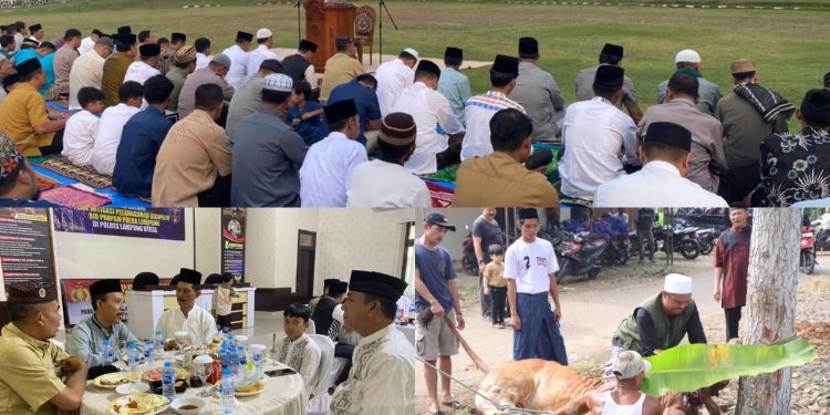 Polres Lampung Utara gelar Sholat Idul Adha 1445 H Dilanjutkan Penyembelihan Hewan Kurban