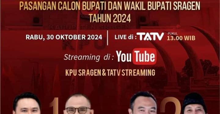 DEBAT PERDANA CABUP DAN WABUP KAB SRAGEN PASANGAN 01 BOWO-SUWARDI DAN 02 SIGIT PAMUNGKAS-SUROTO