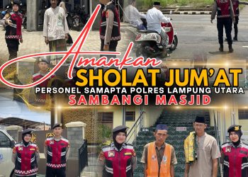 Amankan Sholat Jum’at, Personel Samapta Polres Lampung Utara Sambangi Masjid