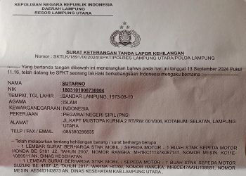 Telah Kehilangan Dua Buah STNK BE 5181 JZ dan BE 4187 JZ