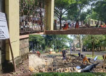 Lagi! Proyek APBD.P Revitalisasi Islamik Senter Kotabumi, Pekerja Tidak Gunakan APD
