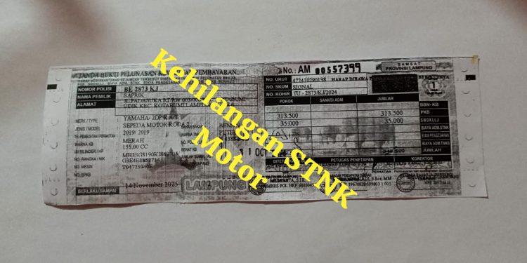 Telah Hilang STNK Atas Nama Saprik