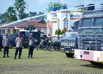 Jelang Peringatan Hari Buruh Internasional , Polres Lampung Utara Gelar Latihan Dalmas