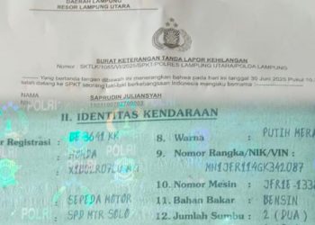 STNK Sepeda Motor Honda Beat Hilang di Lampung Utara, Berikut Rincian dan Nomor Laporan Polisi