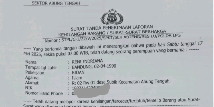 Telah Hilang STNK di Lampung Utara Nomor Plat Kendaraan BE 4364 JZ