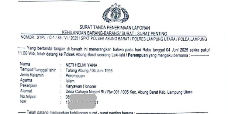 Telah Hilang STNK di Lampung Utara Nomor Plat Kendaraan BE 4389 JZ