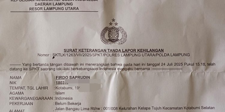 Telah Hilang STNK Motor Kawasaki Ninja di Kotabumi BE 3882 K