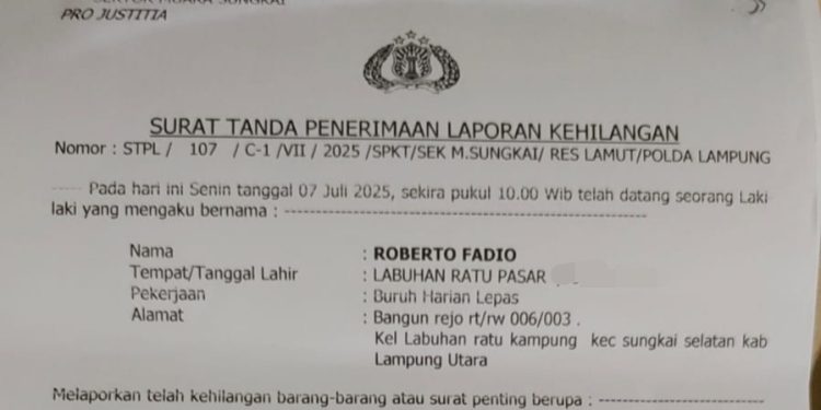 Telah Hilang Tercecer STNK Motor Nomor Plat BE 3297JZ di Lampung Utara