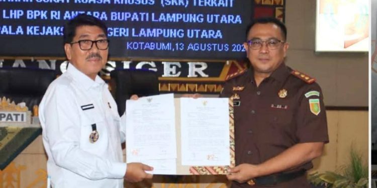 Bupati Lampung Utara dan Kajari Tandatangani Surat Kuasa Khusus Tindak Lanjut LHP BPK RI