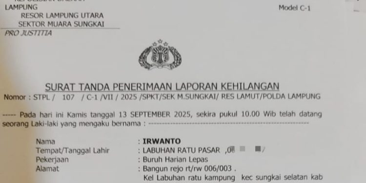 Telah Hilang Surat Tanda Nomor Kendaraan dengan Plat BE 3117 JZ