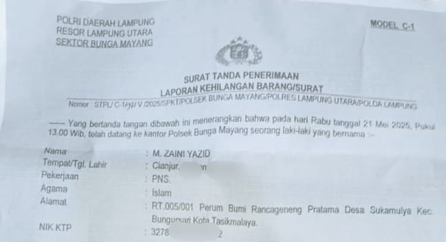 Telah Hilang STNK Honda Mega Pro BE 5174 JZ di Lampung Utara