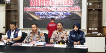 Polres Lampung Utara gelar Konferensi pers di ruang Prescon Polres setempat. Kamis, 30 April 2026