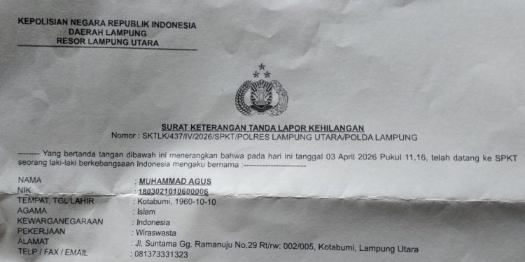 Kehilangan 1 Buah STNK Suzuki Smas BE 7544 JS