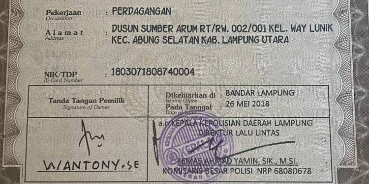 Telah Hilang Satu Buah STNK Honda Bead BE 3267 KV