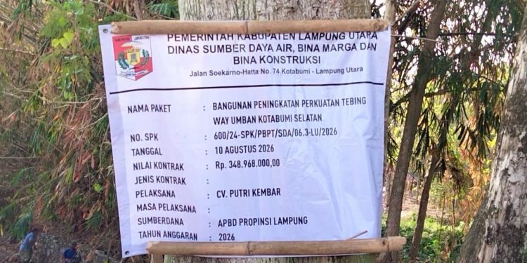 Diduga Gunakan Material Bekas, Proyek Perkuatan Tebing Way Umban Senilai Rp348 Juta Disorot